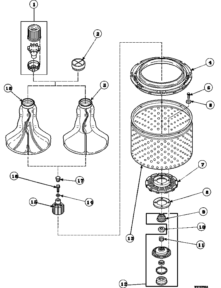 AGITATOR / DRIVE BELL / SEAL KIT / TUB & HUB Diagram and Parts List for LW8363W2 PLW8363W2 Amana Washer