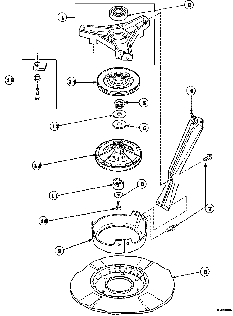 BRG HSG / BRAKE / PULLEY & PIVOT DOME Diagram and Parts List for LW8363W2 PLW8363W2 Amana Washer