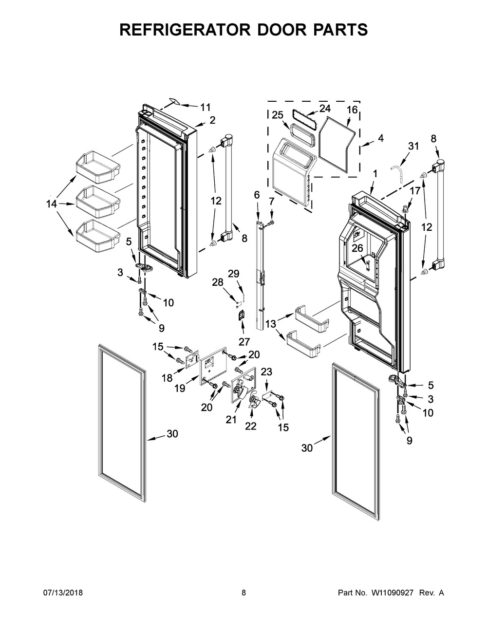 Refrigerator Door Parts Diagram and Parts List for MFT2776FEZ01  Maytag Refrigerator