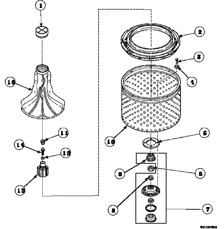 AGITATOR / DRIVE BELL / SEAL KIT / TUB & HUB Diagram and Parts List for LW6501W2B PLW6501W2 B Amana Washer