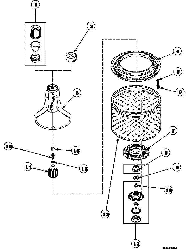 AGITATOR / DRIVE BELL / SEAL KIT / TUB & HUB Diagram and Parts List for LW6501W2B PLW6501W2 B Amana Washer