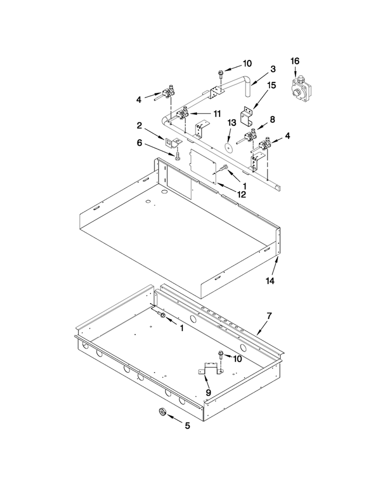 Burner Box, Gas Valves, And Switches Diagram and Parts List for JGCP436WP00  Jenn-Air Cooktop