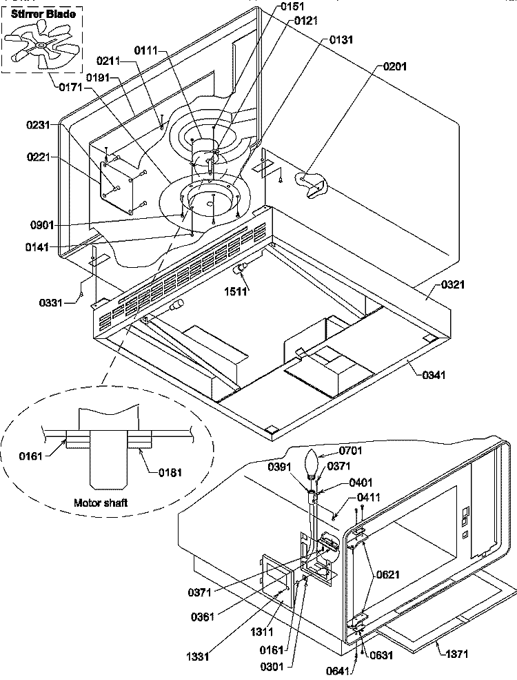 STIRRER / LIGHT Diagram and Parts List for U1600I P1194306M Amana Microwave