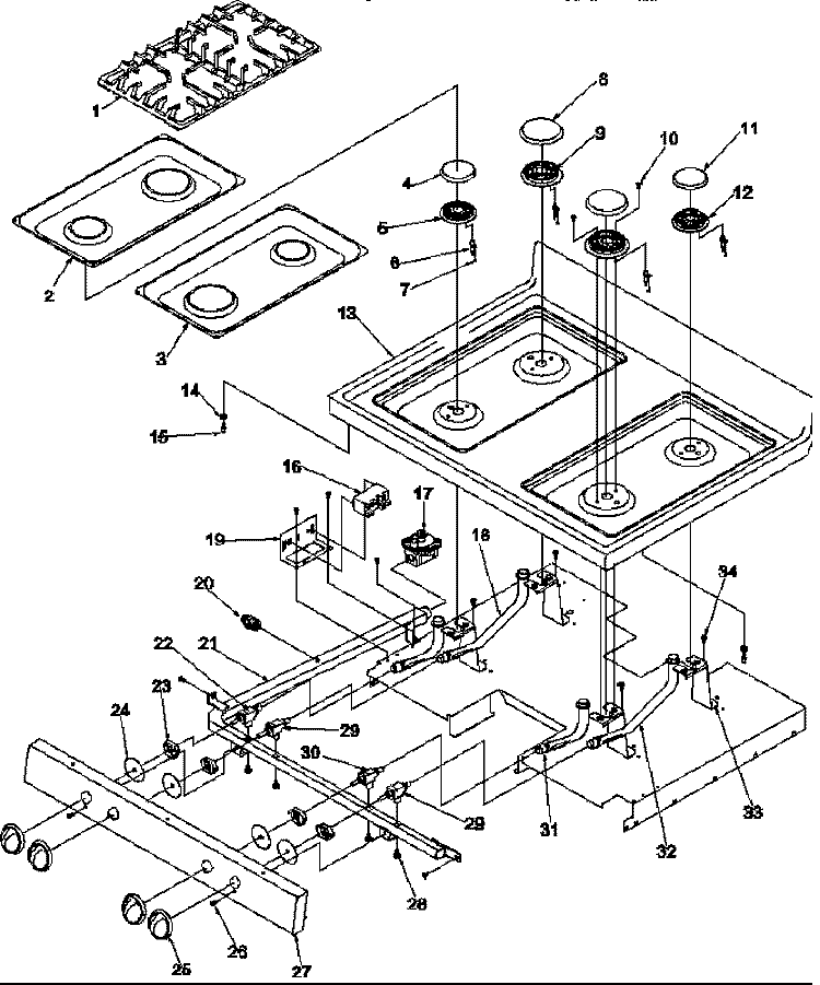 MAIN TOP Diagram and Parts List for ARG7800E P1143319N E Amana Range