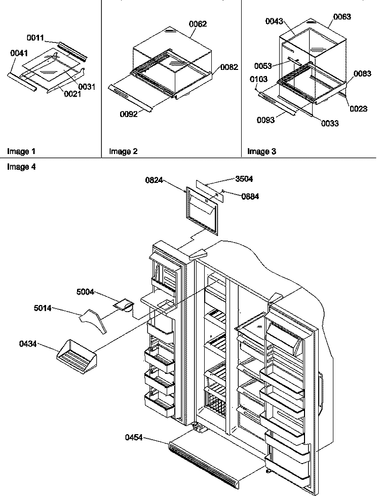 SHELF, CRISPER ASSEMBLIES AND TOE GRILLE Diagram and Parts List for SCD22TBW P1303511W W Amana Refrigerator