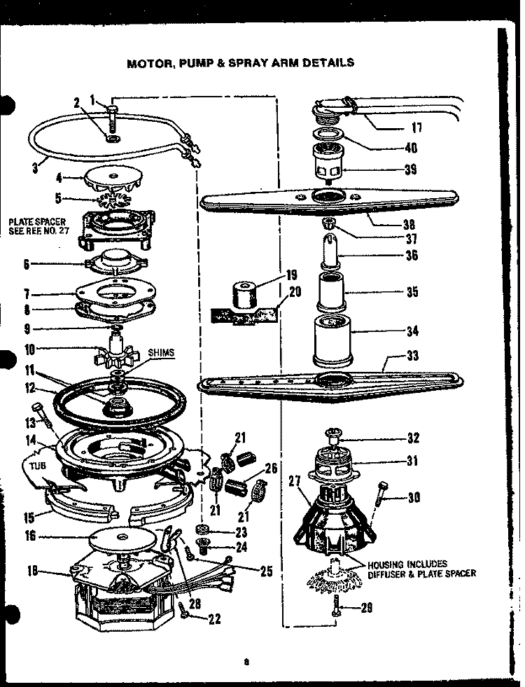 MOTOR Diagram and Parts List for DCS-415-1D DCS-415-1 D Caloric Dishwasher