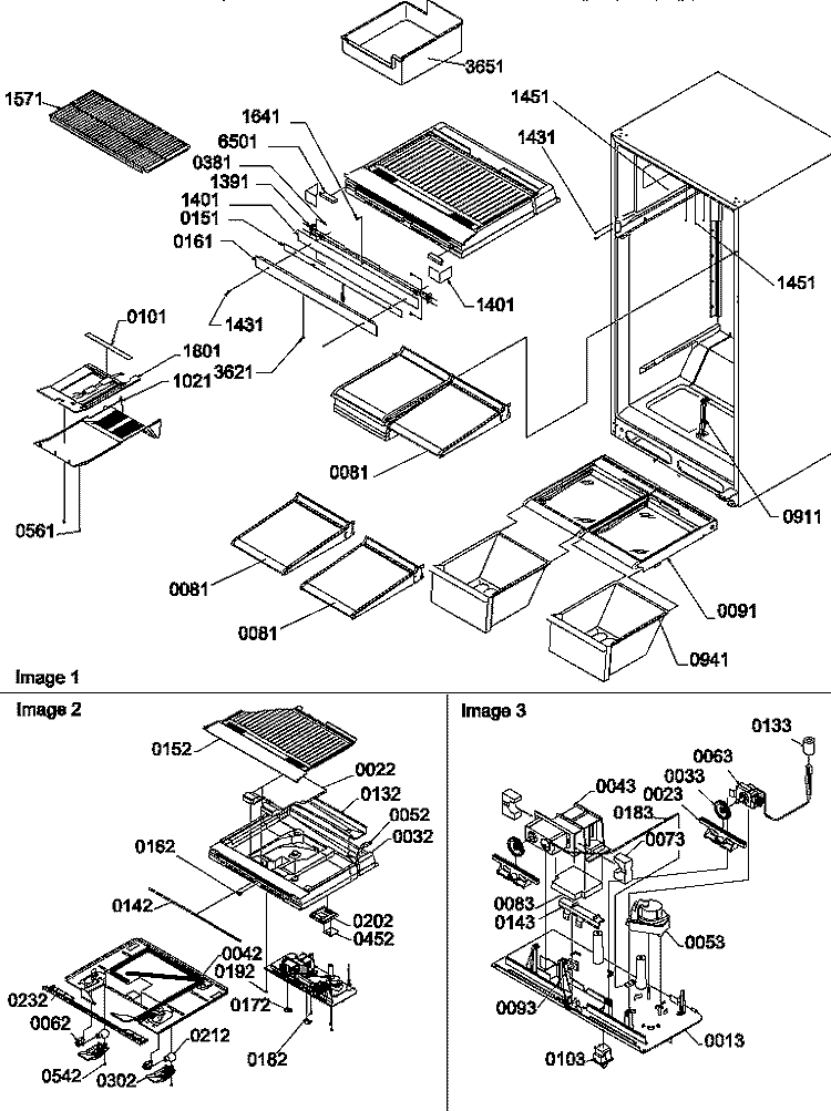 INTERIOR CABINET AND DRAIN BLOCK ASSY Diagram and Parts List for TGI18V1L P1310801W L Amana Refrigerator