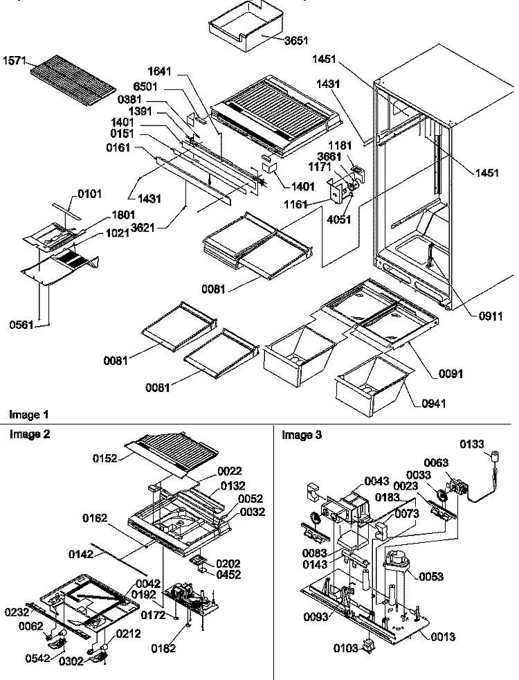 INTERIOR CABINET AND DRAIN BLOCK ASSY Diagram and Parts List for THI18TE P1310701W E Amana Refrigerator