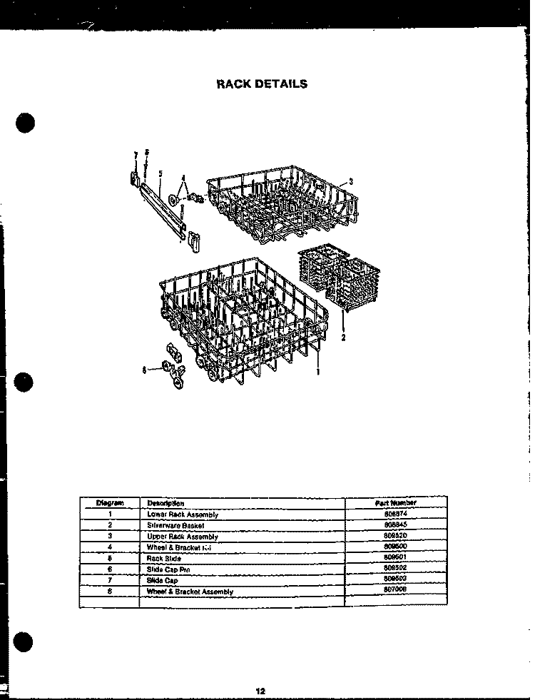 RACK DETAILS Diagram and Parts List for DCS-415-1D DCS-415-1 D Caloric Dishwasher