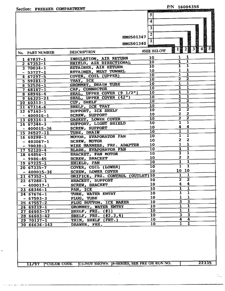 Freezer Compartment Page 2 Diagram and Parts List for 501340  Admiral Refrigerator