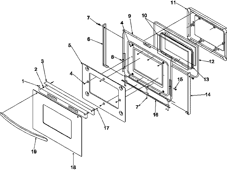 OVEN DOOR Diagram and Parts List for ARHSC8750E P1130651N E Amana Range