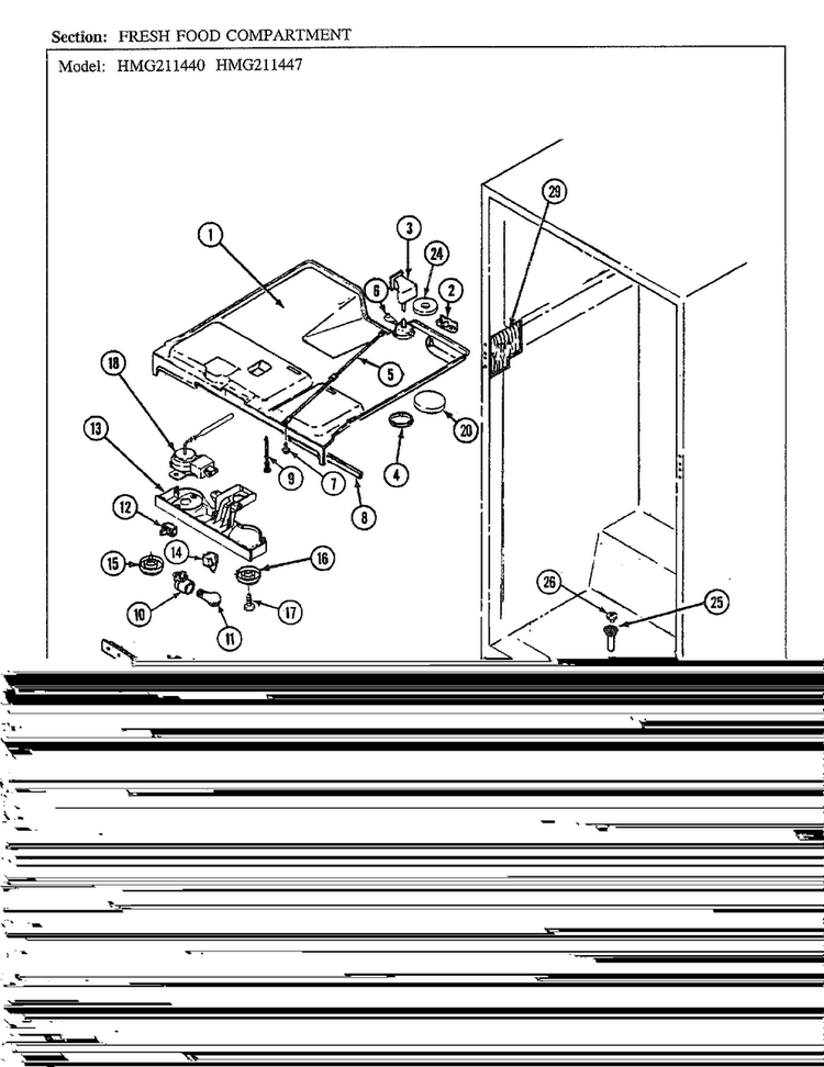 Fresh Food Compartment Diagram and Parts List for 211447  Admiral Refrigerator