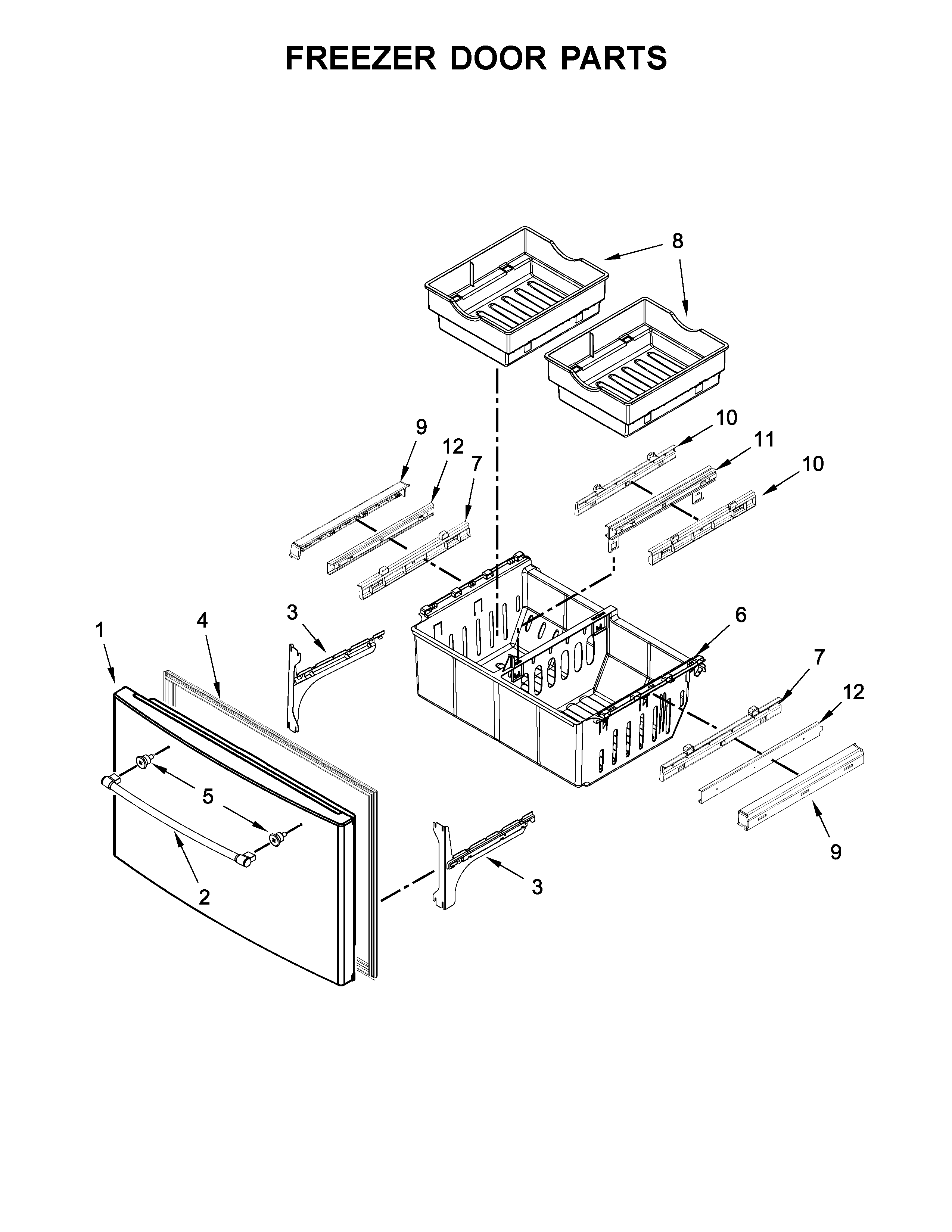 Freezer Door Parts Diagram and Parts List for MFI2269DRH00  Maytag Refrigerator