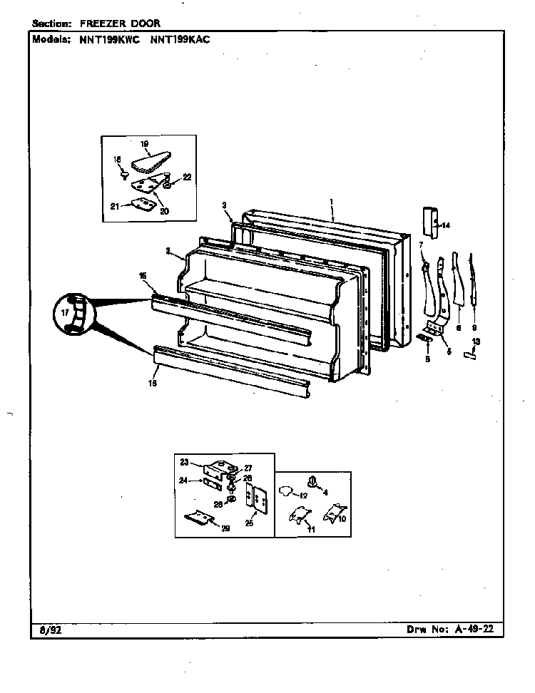 Freezer Door Diagram and Parts List for NNT199KAC CC68A Norge Refrigerator