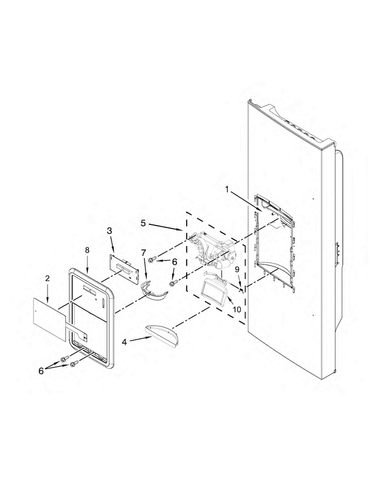 Dispenser Front Parts Diagram and Parts List for MFI2269FRE00  Maytag Refrigerator