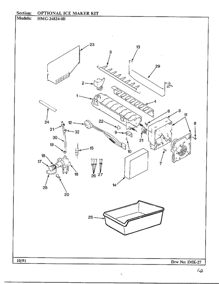 Optional Ice Maker Kit Diagram and Parts List for 24824-0A  Admiral Refrigerator