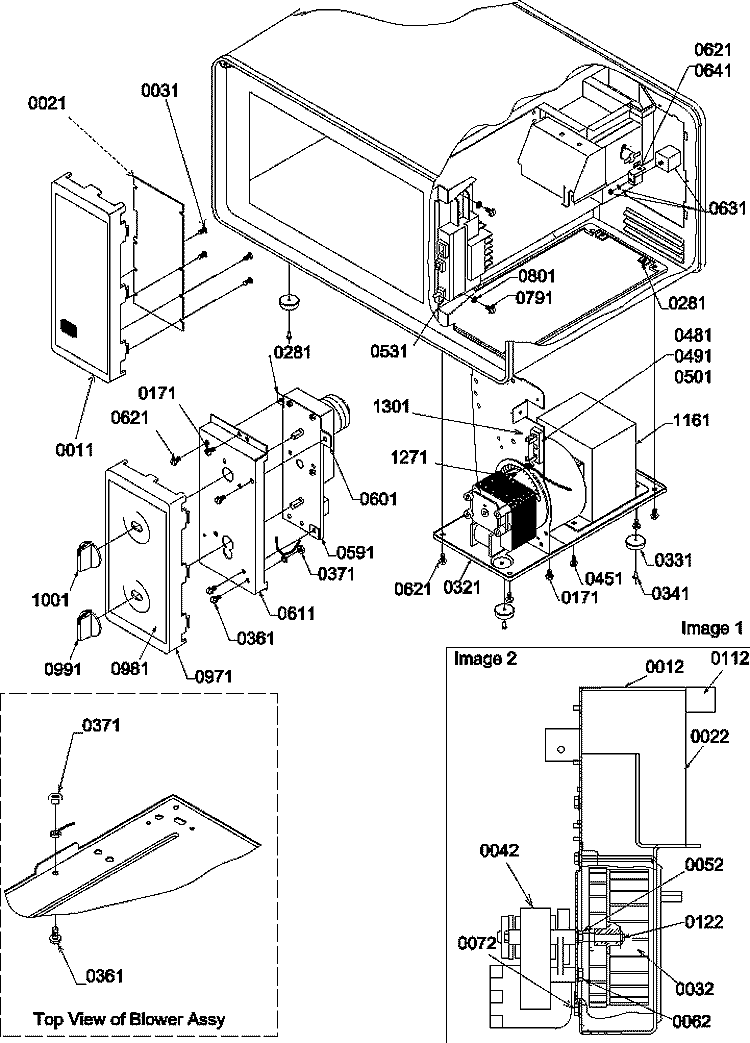 CONTROLS / BLOWER Diagram and Parts List for SEFS65D P1300903M Amana Microwave