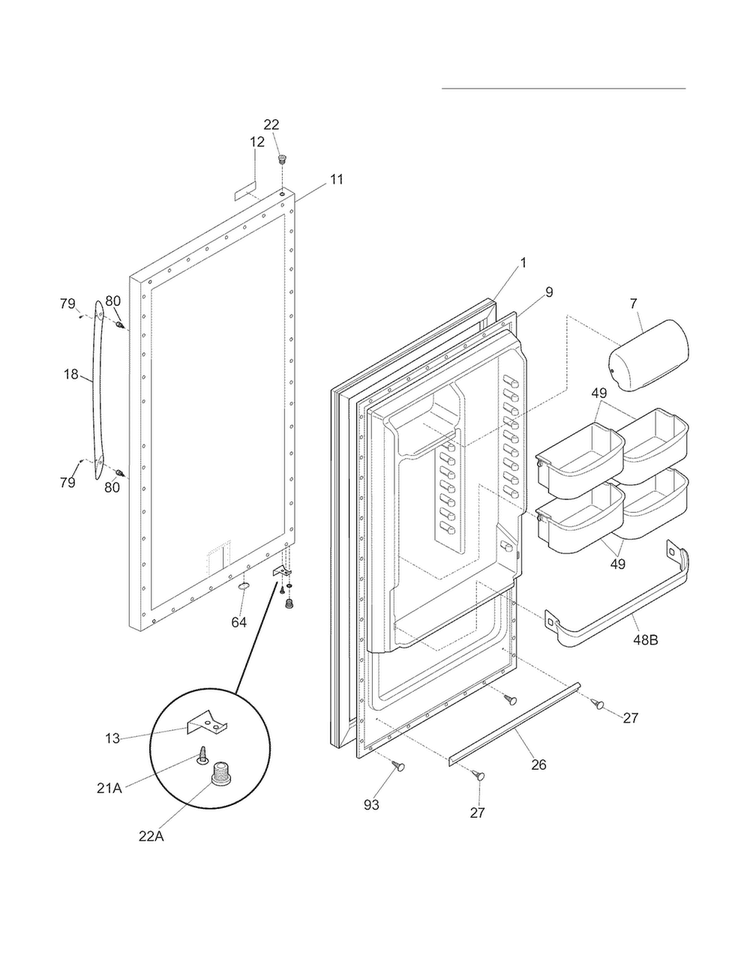 Door Diagram and Parts List for CCV17RFLW1  Crosley Freezer
