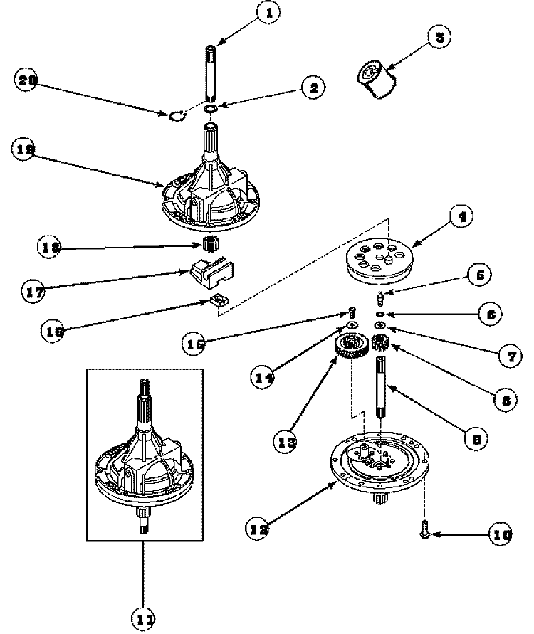 38826P TRANSMISSION ASSY Diagram and Parts List for LWS17AW PLWS17AW Speed Queen Washer