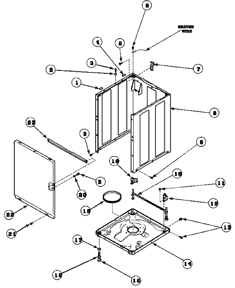 FRONT PANEL, BASE AND CABINET Diagram and Parts List for LWS17AW PLWS17AW Speed Queen Washer