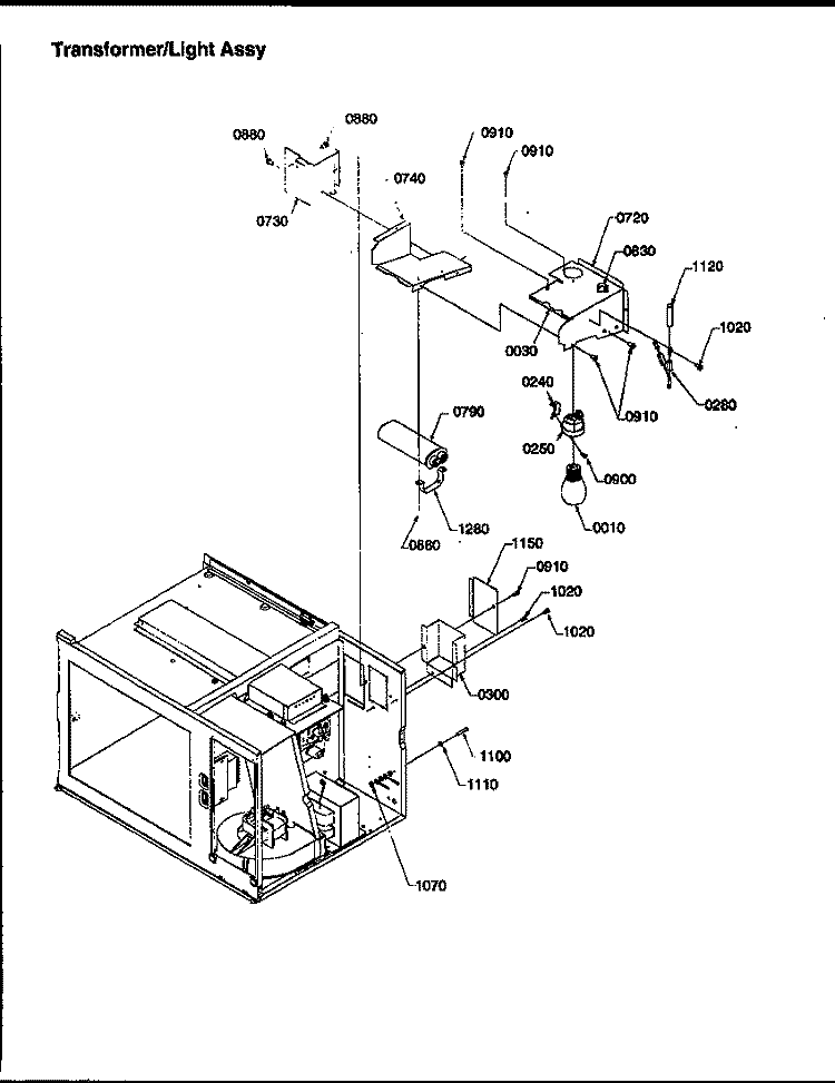 TRANSFORMER / LIGHT ASSY Diagram and Parts List for RFS511SW2 P1300104M X Amana Microwave