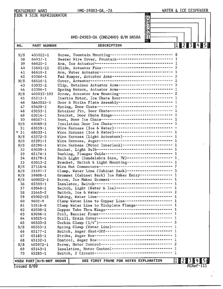 Ice And Water Dispenser Page 3 Diagram and Parts List for 24903-OA  Admiral Refrigerator
