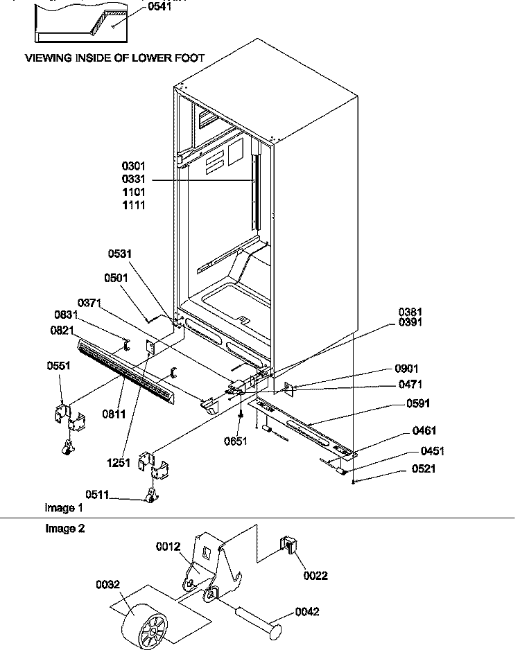 LADDERS, LOWER CABINET AND ROLLERS Diagram and Parts List for TN22AL P1300703W L Amana Refrigerator