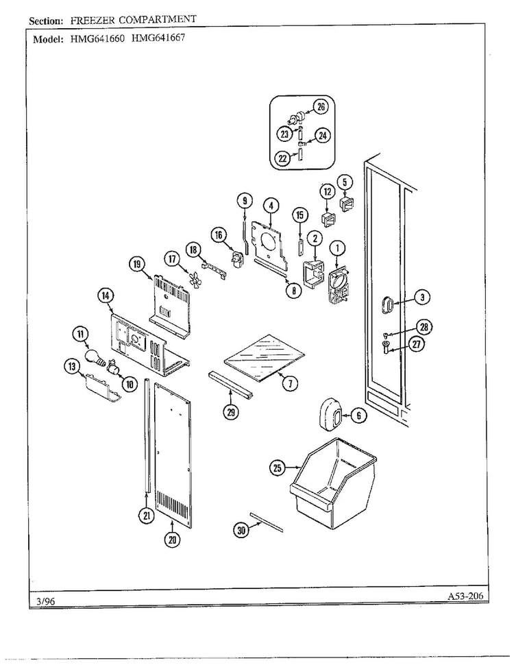 Freezer Compartment Diagram and Parts List for HMG-641670  Admiral Refrigerator