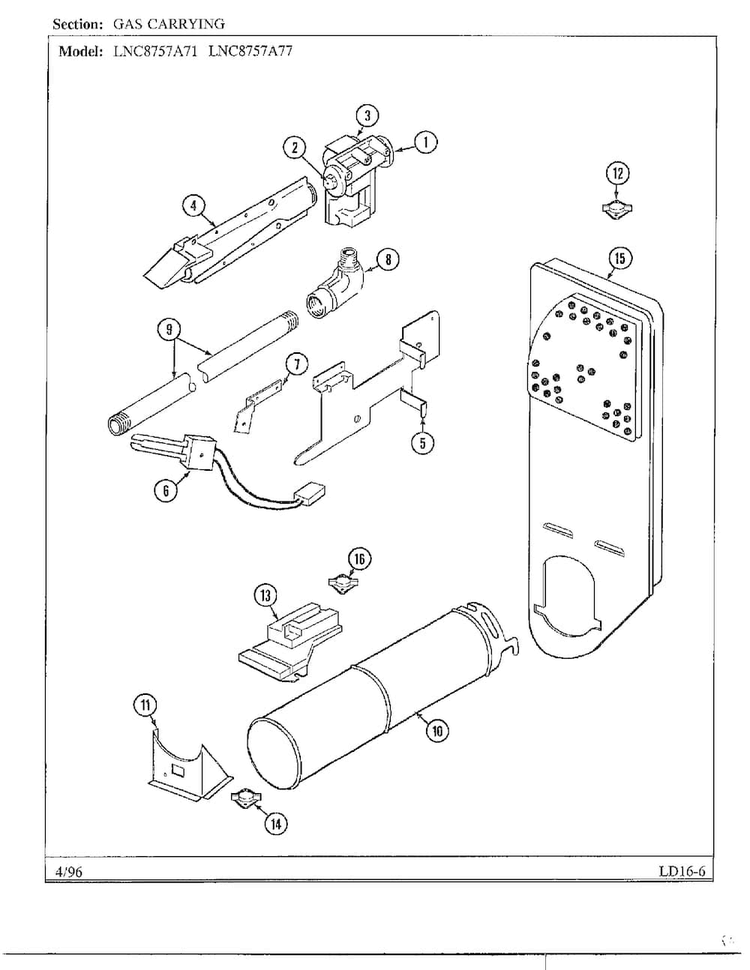 Gas Carrying Diagram and Parts List for LNC-8757A71  Maytag Dryer