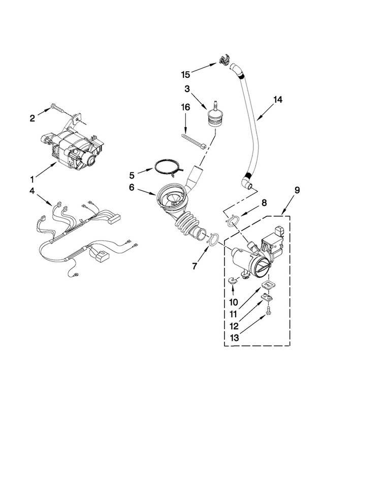 Pump And Motor Parts Diagram and Parts List for MHN30PDBGW0  Maytag Washer