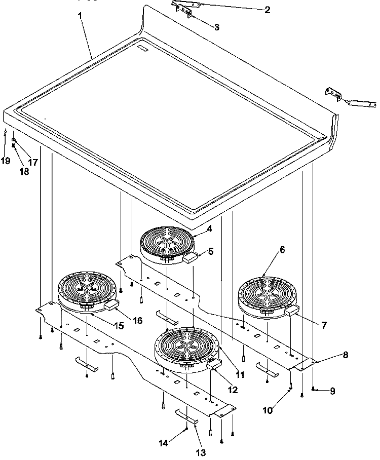 MAIN TOP Diagram and Parts List for ARTC8600E P1143434N E Amana Range
