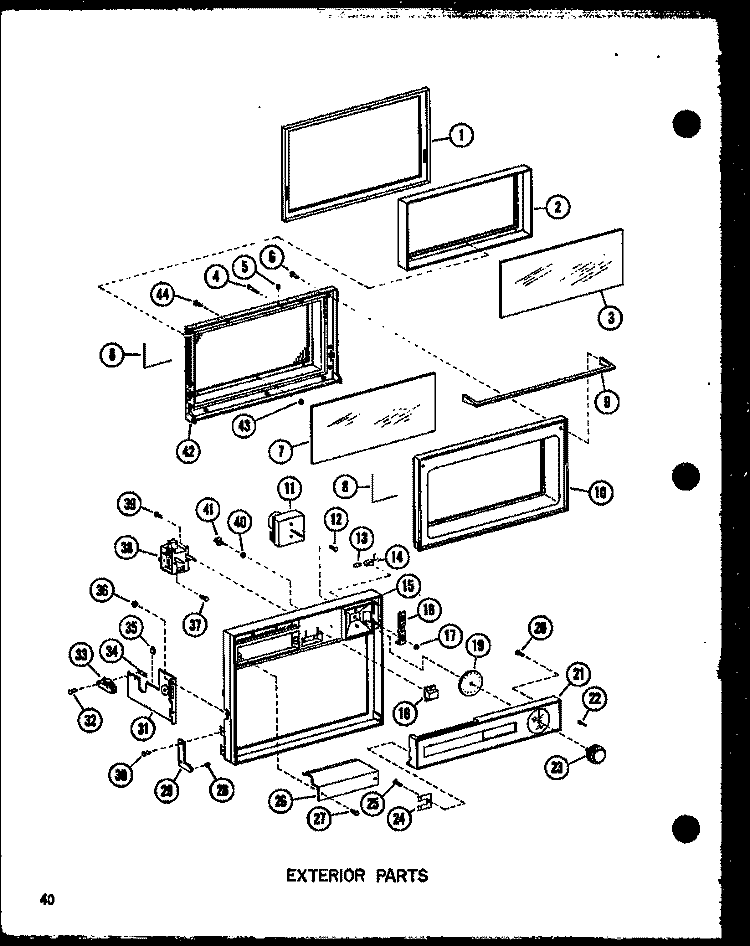 EXTERIOR PARTS Diagram and Parts List for R-2 P7130602M Amana Microwave