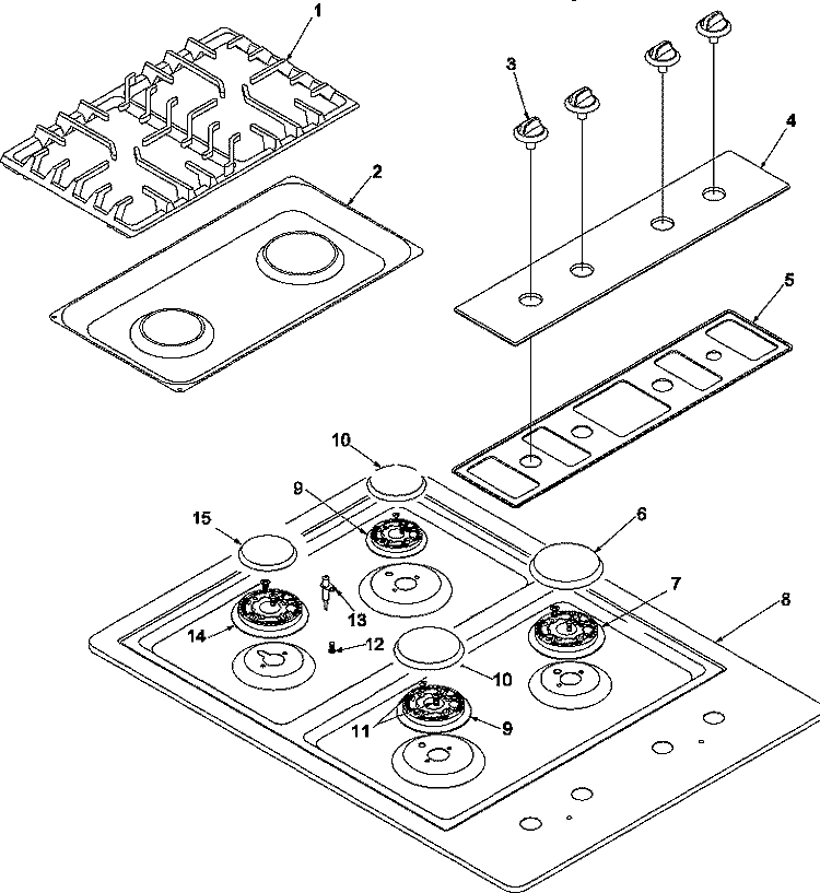 MAIN TOP Diagram and Parts List for AKS3040E P1142518N E Amana Cooktop