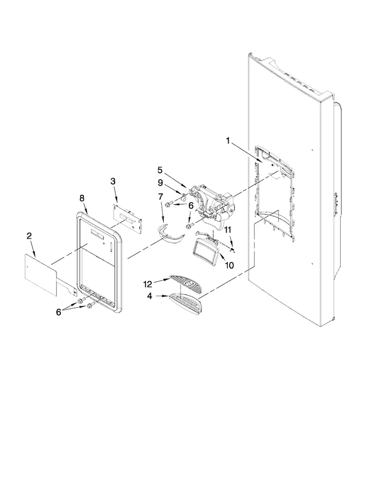 Dispenser Front Parts Diagram and Parts List for MFI2269VEM7  Maytag Refrigerator