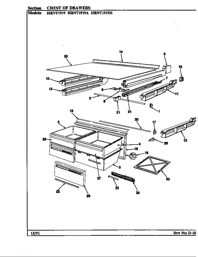 Chest Of Drawers Diagram and Parts List for HRNT1919 BF65B Maytag Refrigerator