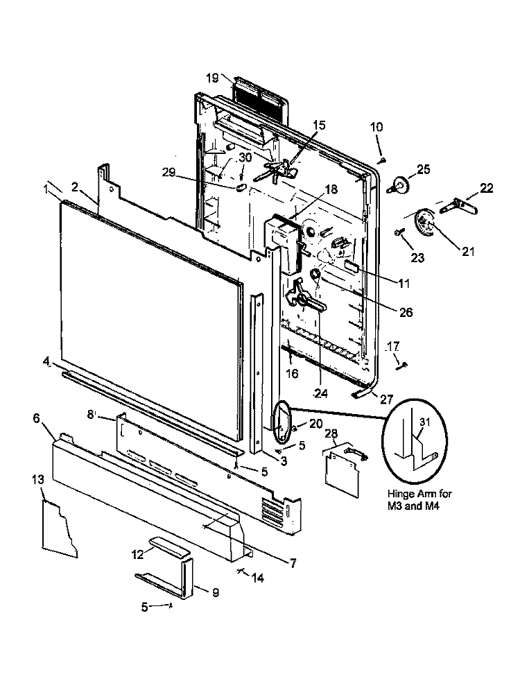 DOOR ASSY Diagram and Parts List for CDU220DB P1309606W Amana Dishwasher