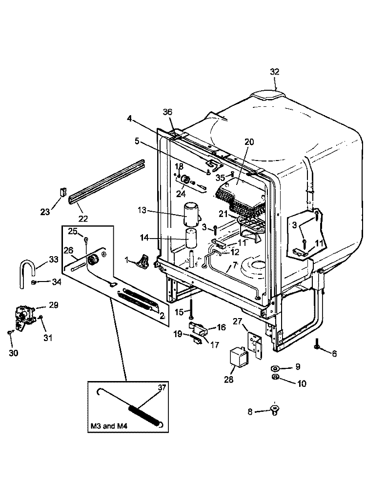 TUB ASSY Diagram and Parts List for CDU220DB P1309606W Amana Dishwasher