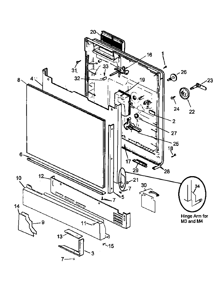 DOOR ASSY Diagram and Parts List for CDU520DB P1307502W Amana Dishwasher