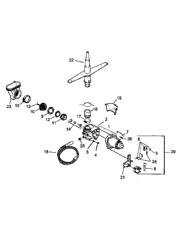 MOTOR & PUMP ASSY Diagram and Parts List for CDU520DB P1307502W Amana Dishwasher