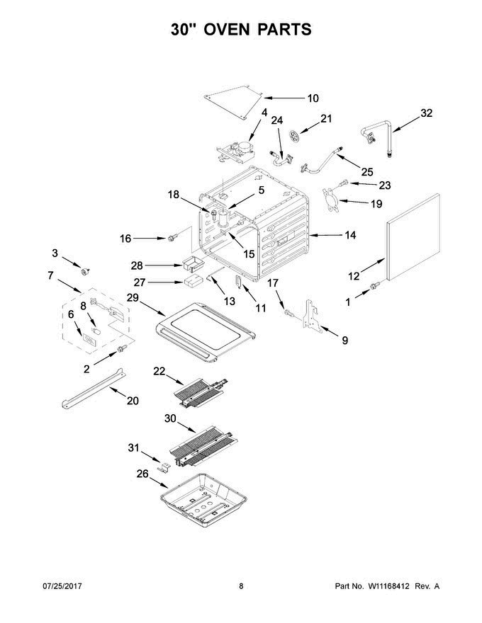 05 - 30" Oven Parts Diagram and Parts List for JLRP548WP01  Jenn-Air Range