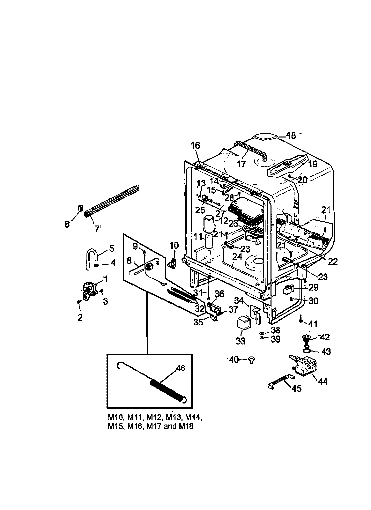 TUB ASSY Diagram and Parts List for AUD3000DB P1307514W Amana Dishwasher