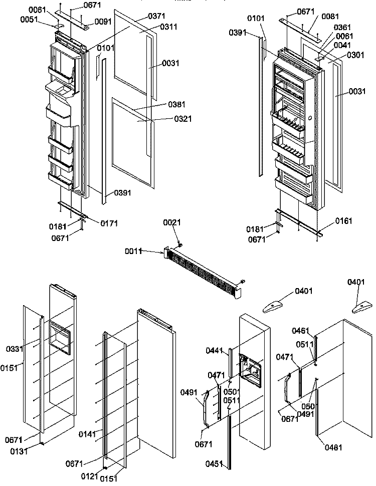 HANDLES, TRIM, AND TOE GRILLE KITS Diagram and Parts List for SRD520TE P1308801W E Amana Refrigerator