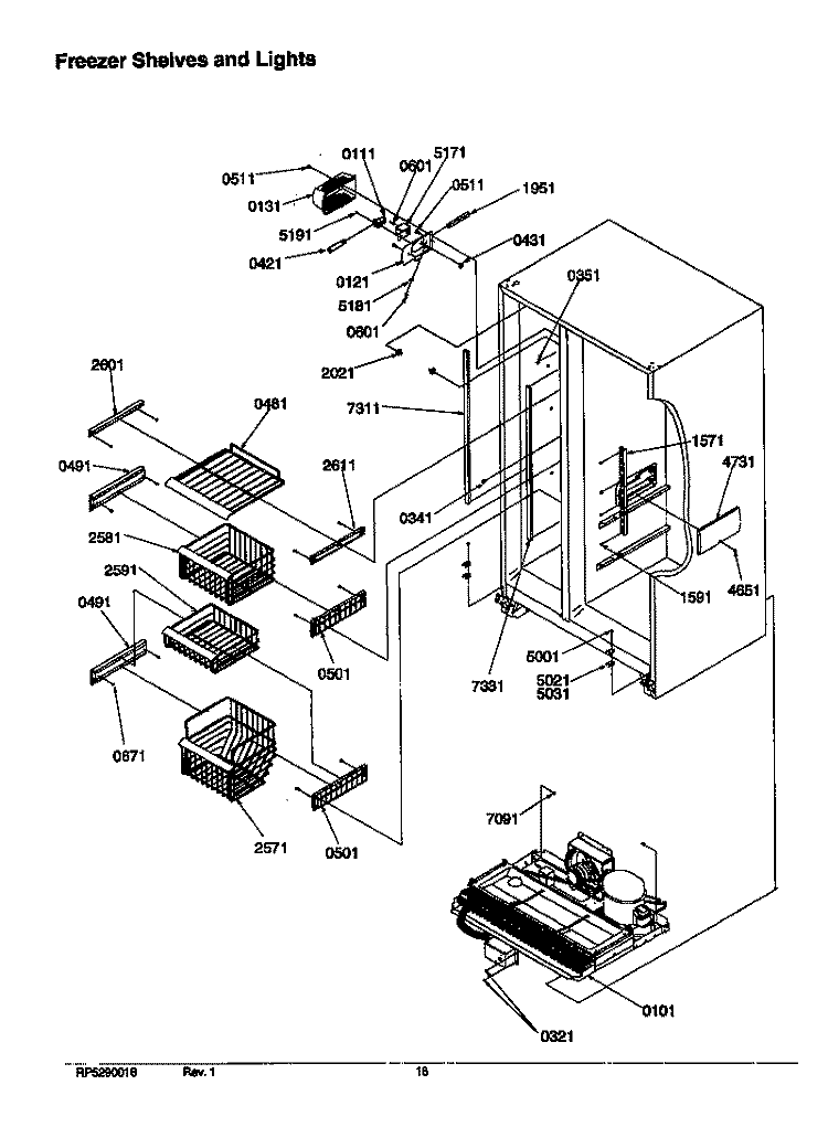 FZ SHELVES AND LIGHTS Diagram and Parts List for SRD526SL P1184802W L Amana Refrigerator