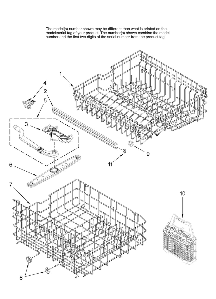 Upper And Lower Rack Parts Diagram and Parts List for ADB3500AWS0  Amana Dishwasher