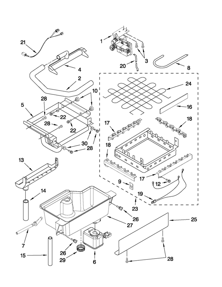 Evaporator, Ice Cutter Grid And Water Parts Diagram and Parts List for JIM158XXCX1  Jenn-Air Ice Maker
