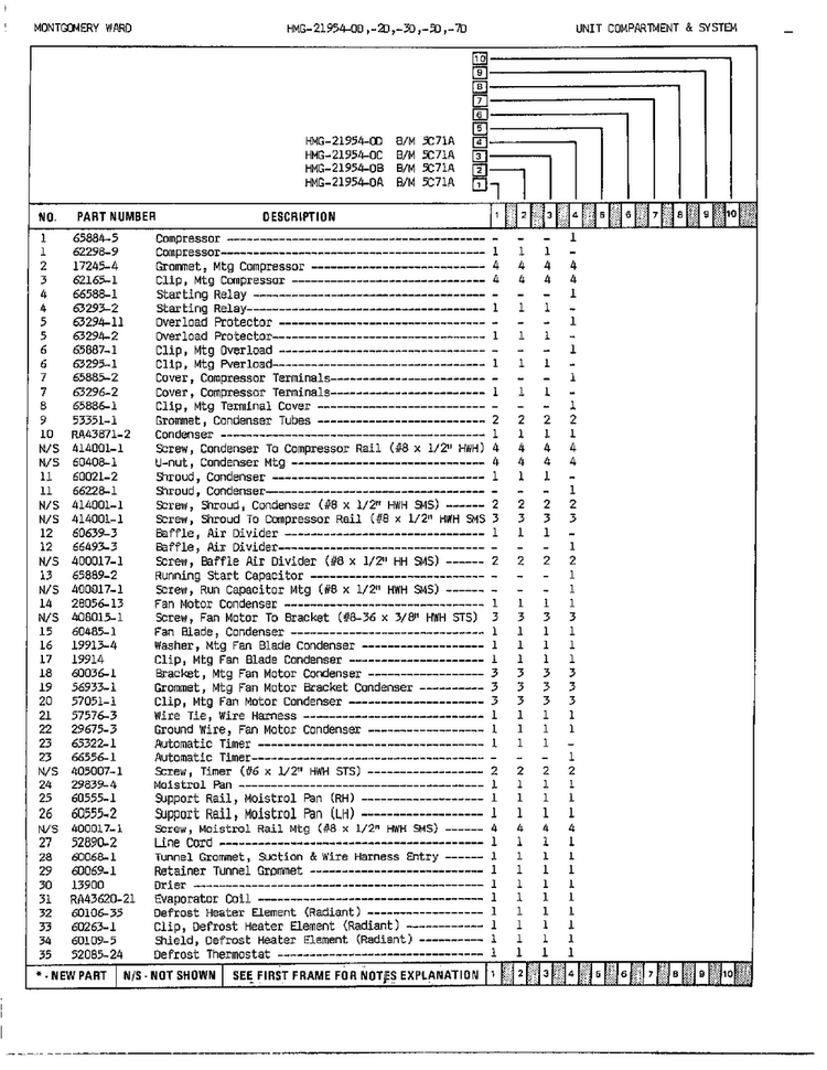 Unit Compartment And System Page 2 Diagram and Parts List for 21954A  Admiral Refrigerator