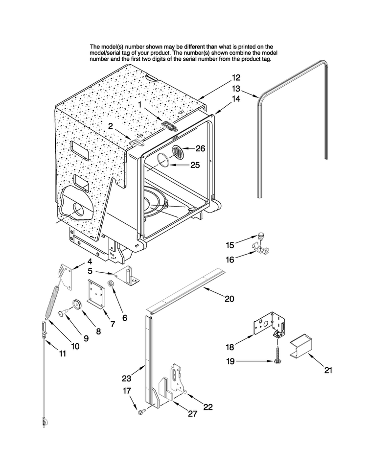 Tub And Frame Parts Diagram and Parts List for MDB4651AWS3  Maytag Dishwasher