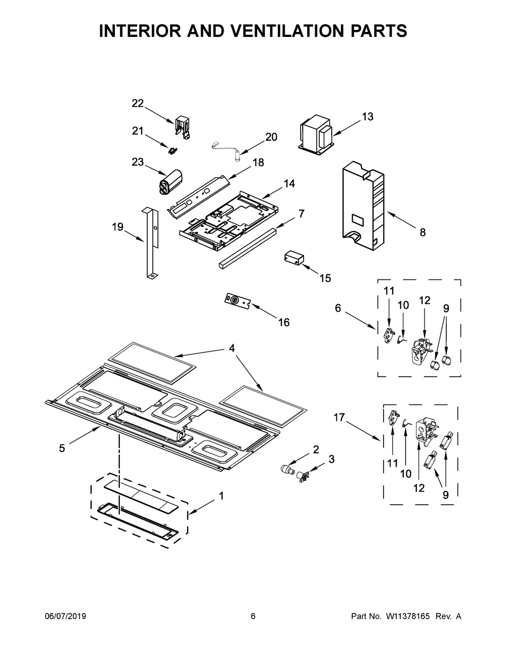 Interior And Ventilation Parts Diagram and Parts List for MMV1174FK1  Maytag Microwave