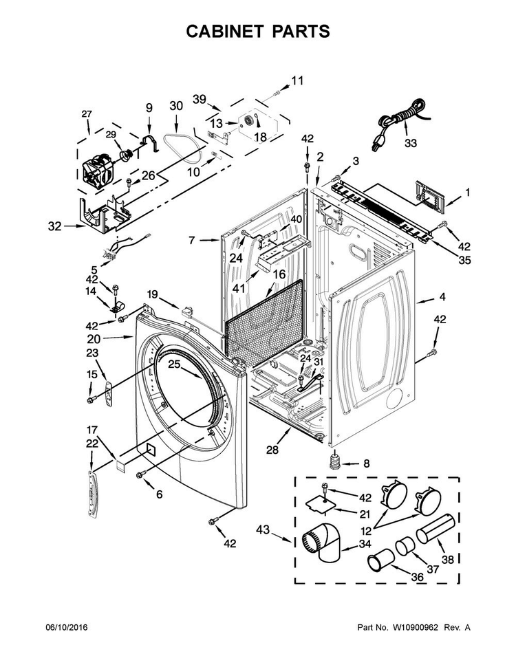 Cabinet Parts Diagram and Parts List for NGD5800DW1  Amana Dryer