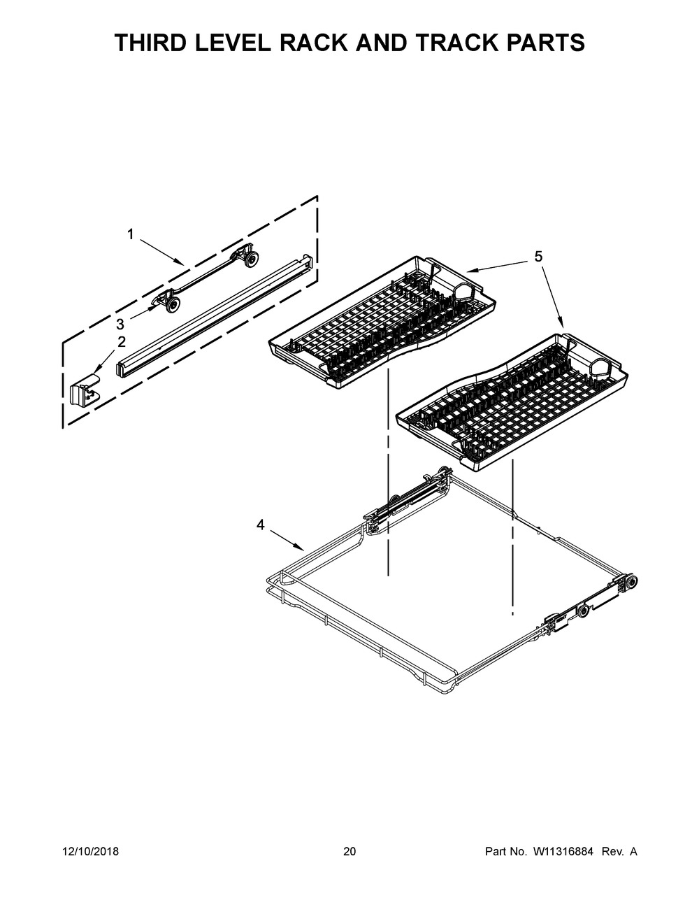 Third Level Rack And Track Parts Diagram and Parts List for JDTSS246GL0  Maytag Dishwasher
